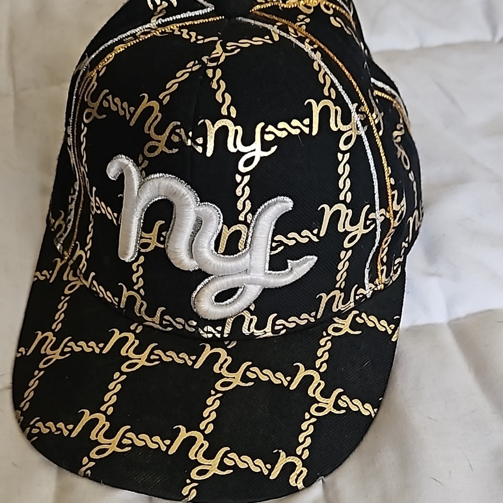 Black and Gold NY Baseball Cap Size L